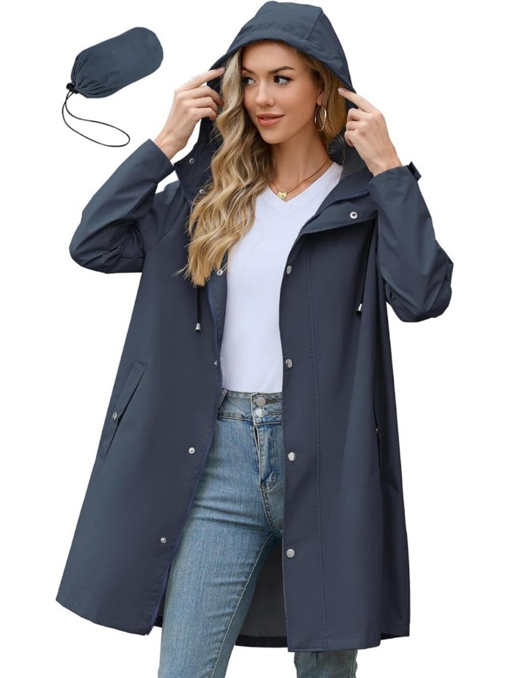 Stylish Women's Waterproof Packable Rain Jacket with Hood - Lightweight